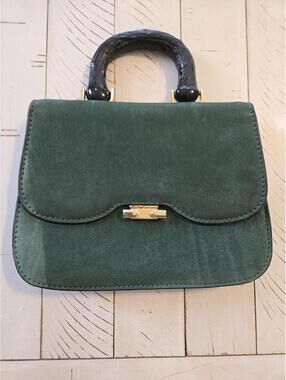 Vintage Mark Cross Green‎ Leather Handbag Made in Italy Lucite Handle Top Handle
